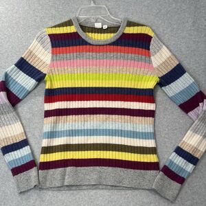 GAP Sweater M Crazy Happy Stripe Ribbed Stretch Rainbow Preppy Maximalist